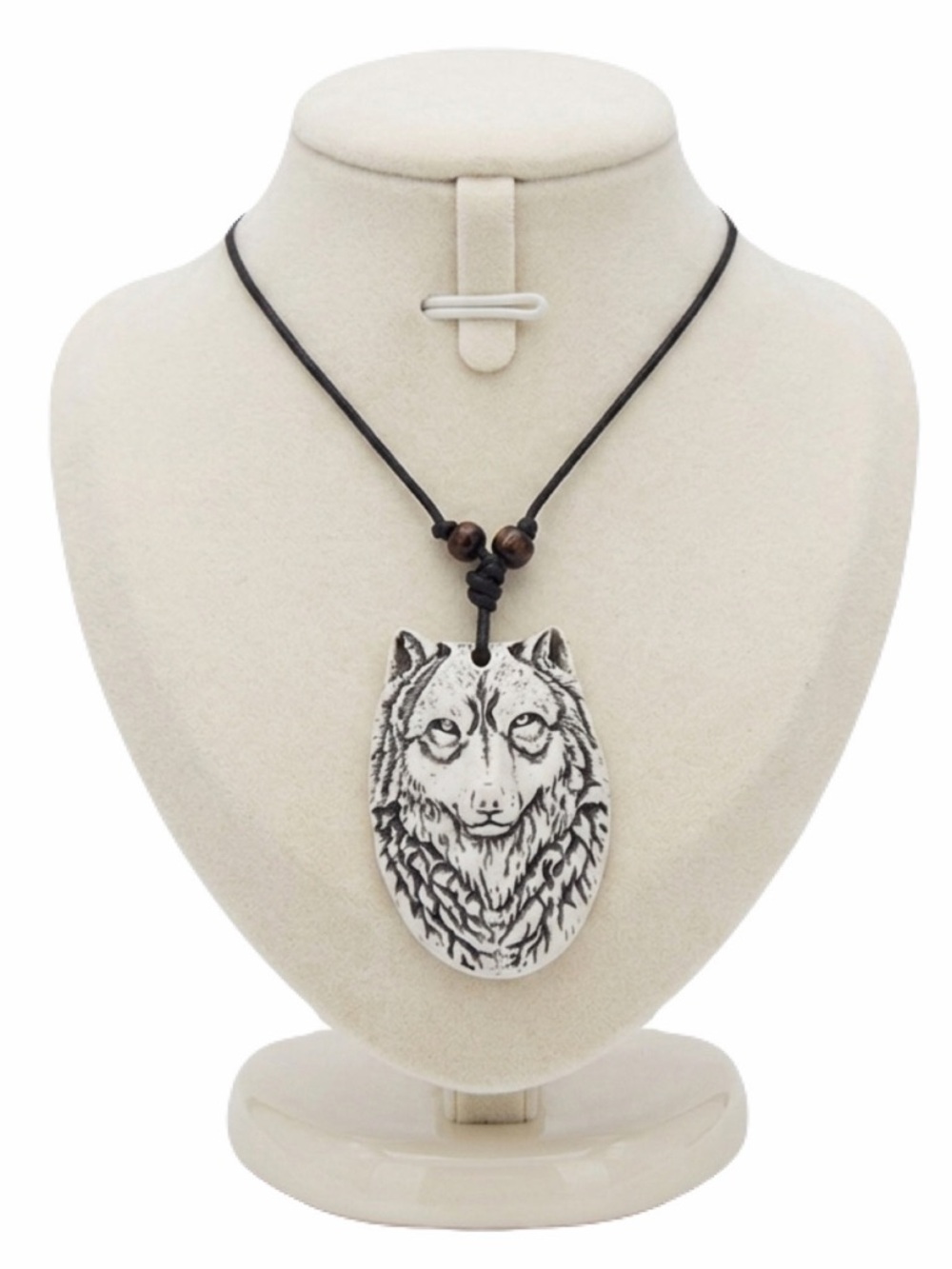 New Unisex Handmade Bohemian Hawaiian Tribal Wolf Amulet Wood & Resin Necklace